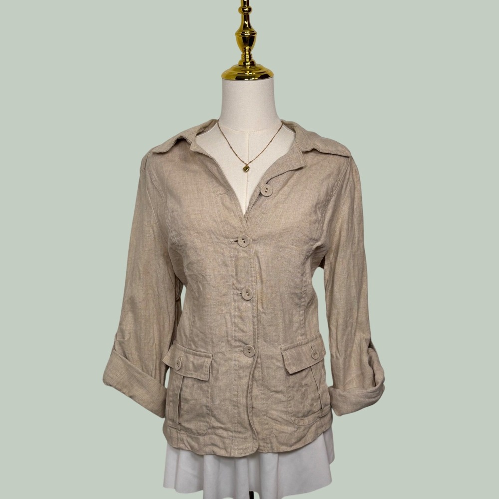 linen charter club luxury petite oatmeal beige linen jacket dainty boho chic